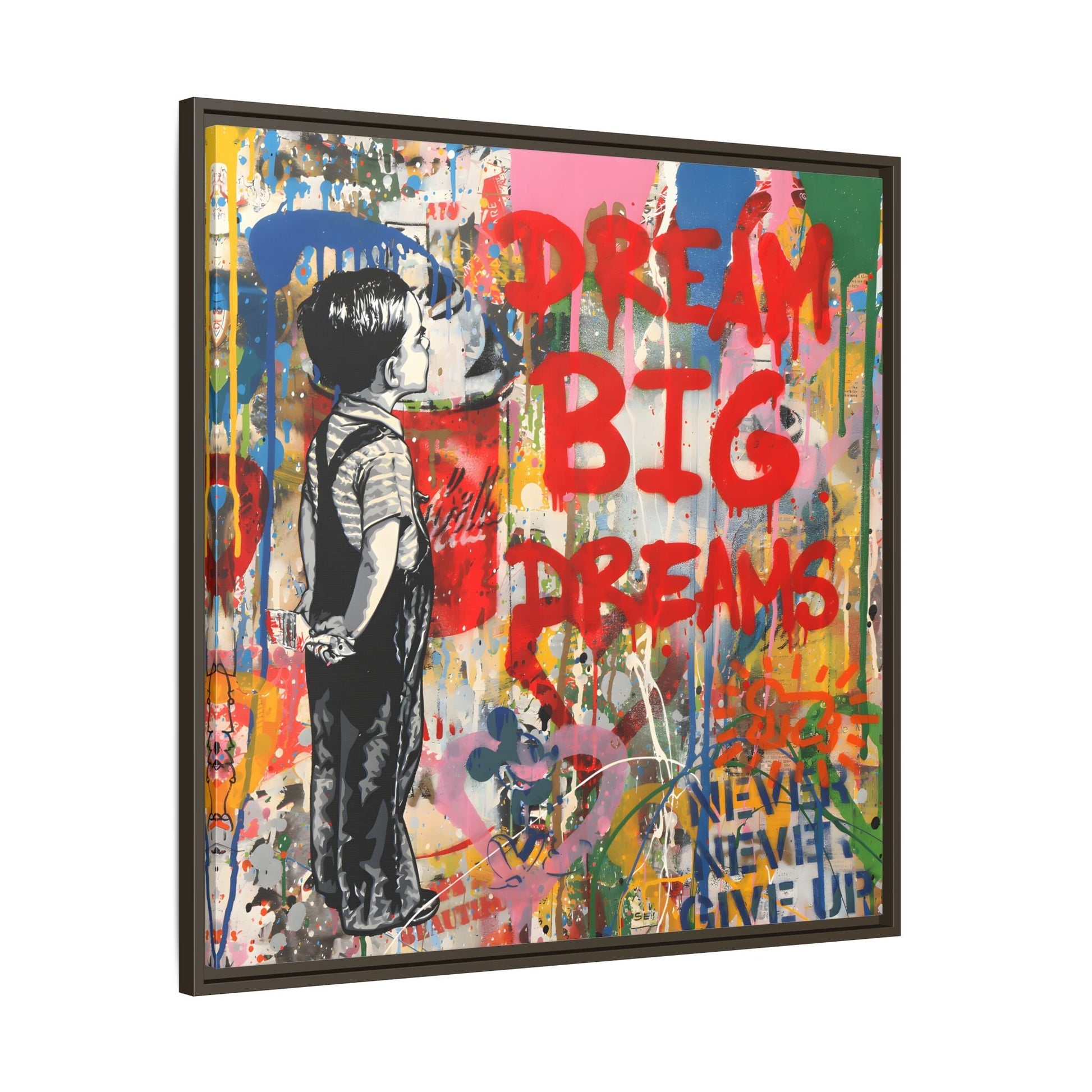 Dream Big Dreams Framed Canvas Graffiti Pop Art Wall Decor - YesArtYes