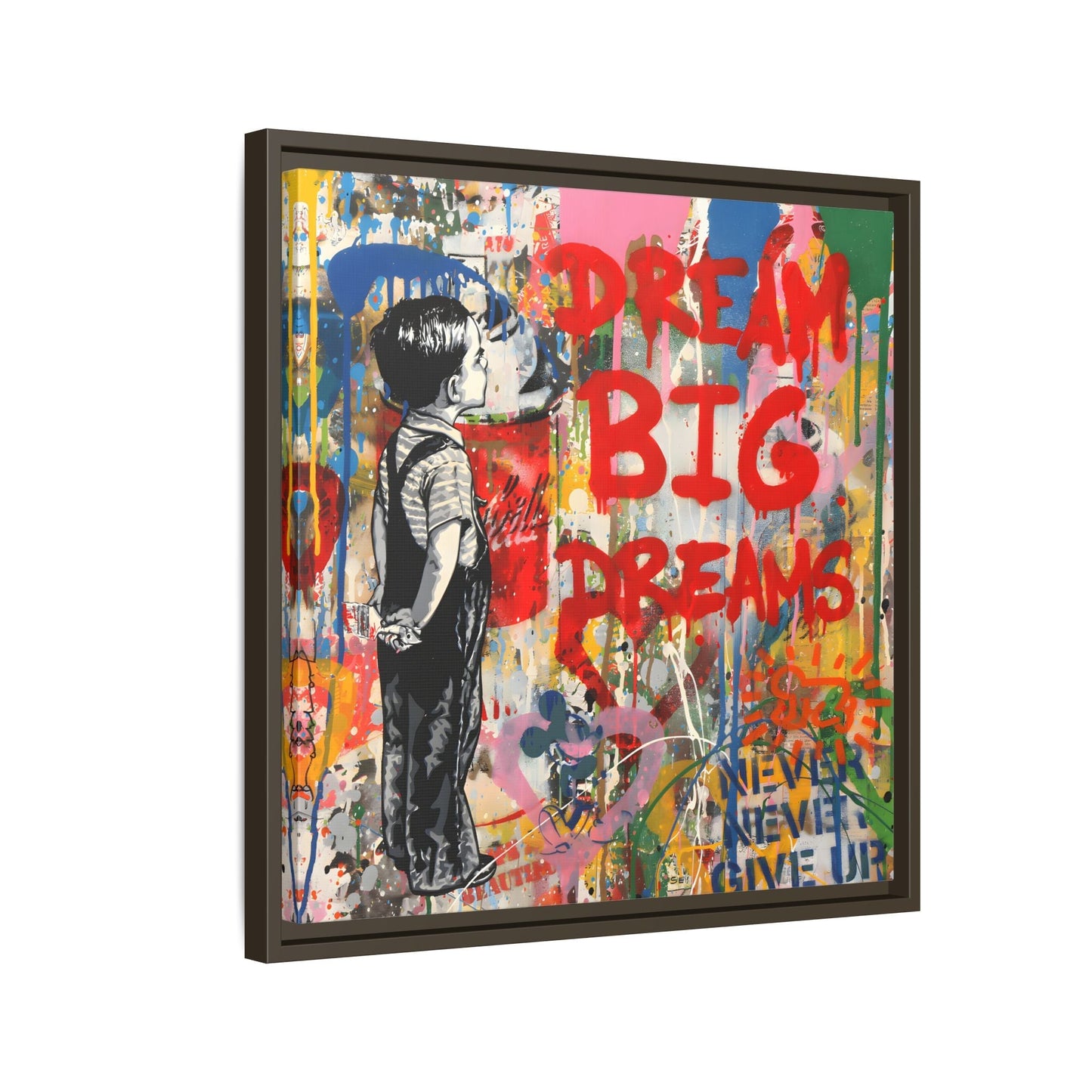 Dream Big Dreams Framed Canvas Graffiti Pop Art Wall Decor - YesArtYes