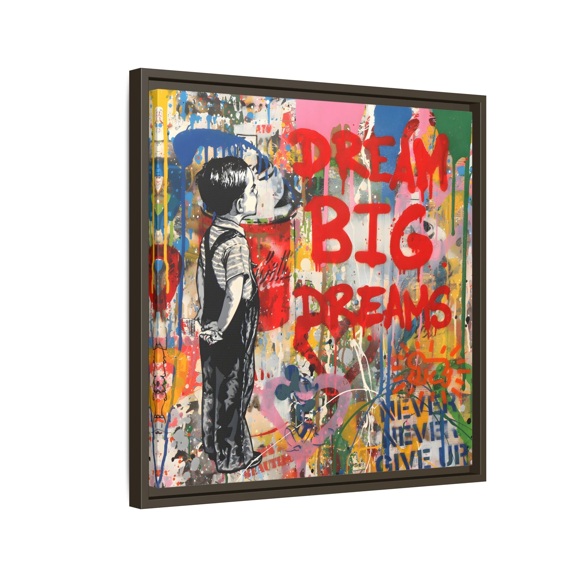 Dream Big Dreams Framed Canvas Graffiti Pop Art Wall Decor - YesArtYes