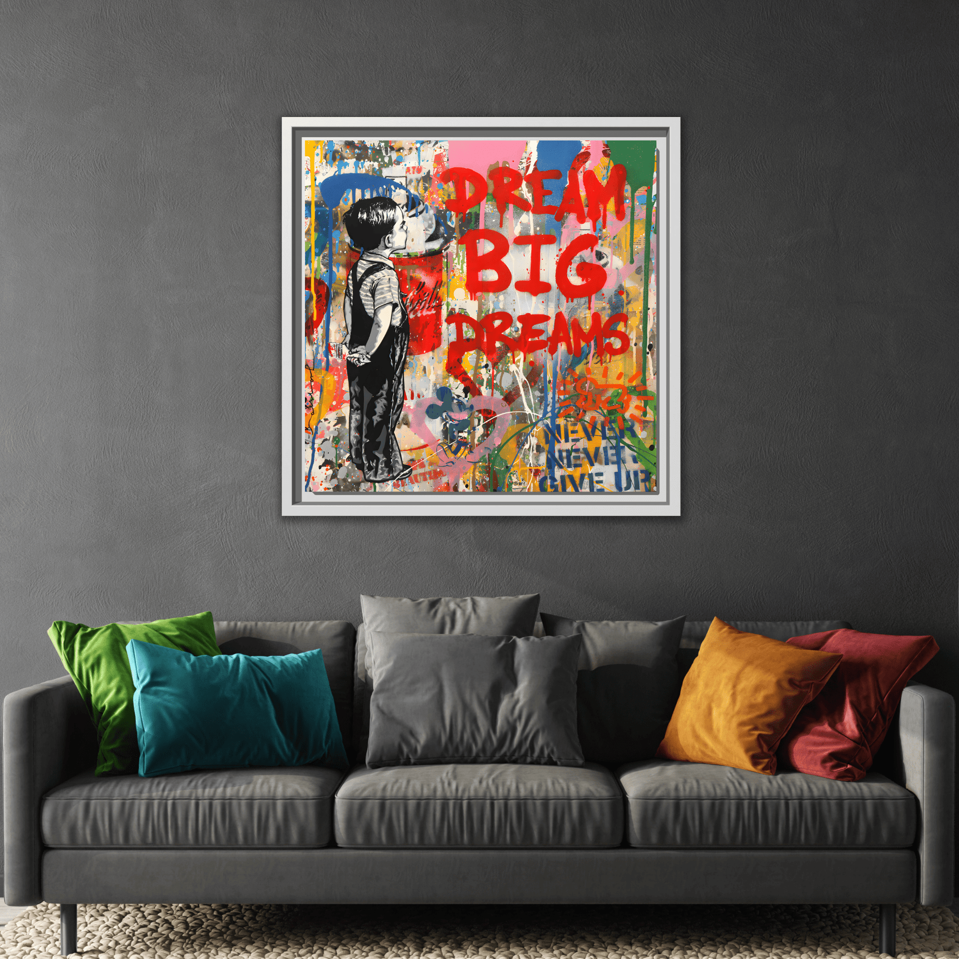 Dream Big Dreams Framed Canvas Graffiti Pop Art Wall Decor - YesArtYes