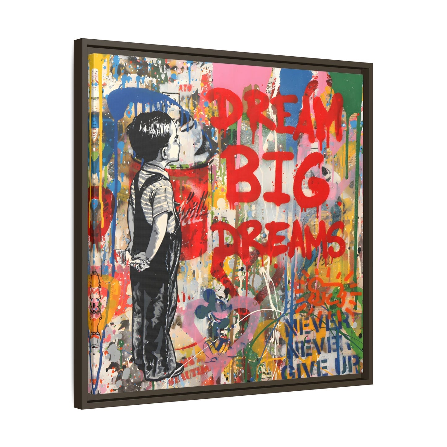 Dream Big Dreams Framed Canvas Graffiti Pop Art Wall Decor - YesArtYes