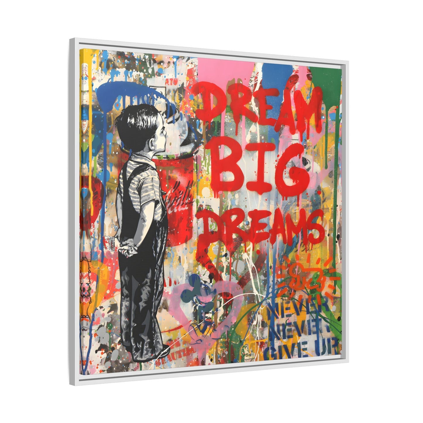 Dream Big Dreams Framed Canvas Graffiti Pop Art Wall Decor - YesArtYes