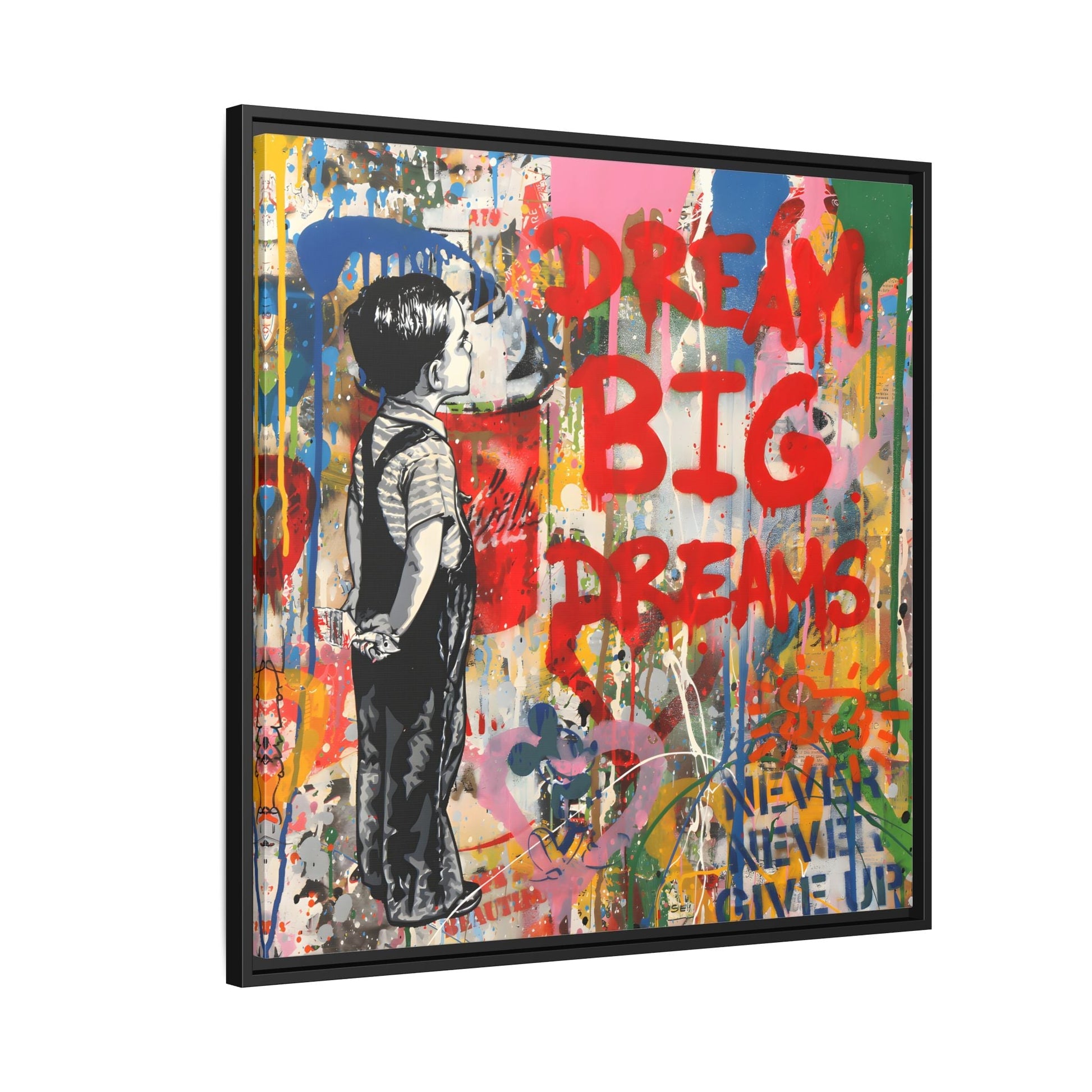 Dream Big Dreams Framed Canvas Graffiti Pop Art Wall Decor - YesArtYes