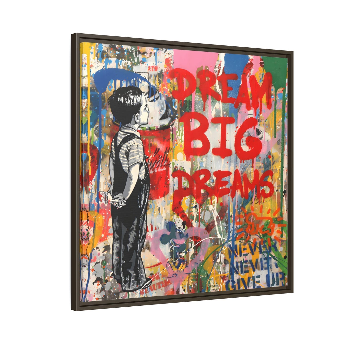 Dream Big Dreams Framed Canvas Graffiti Pop Art Wall Decor - YesArtYes