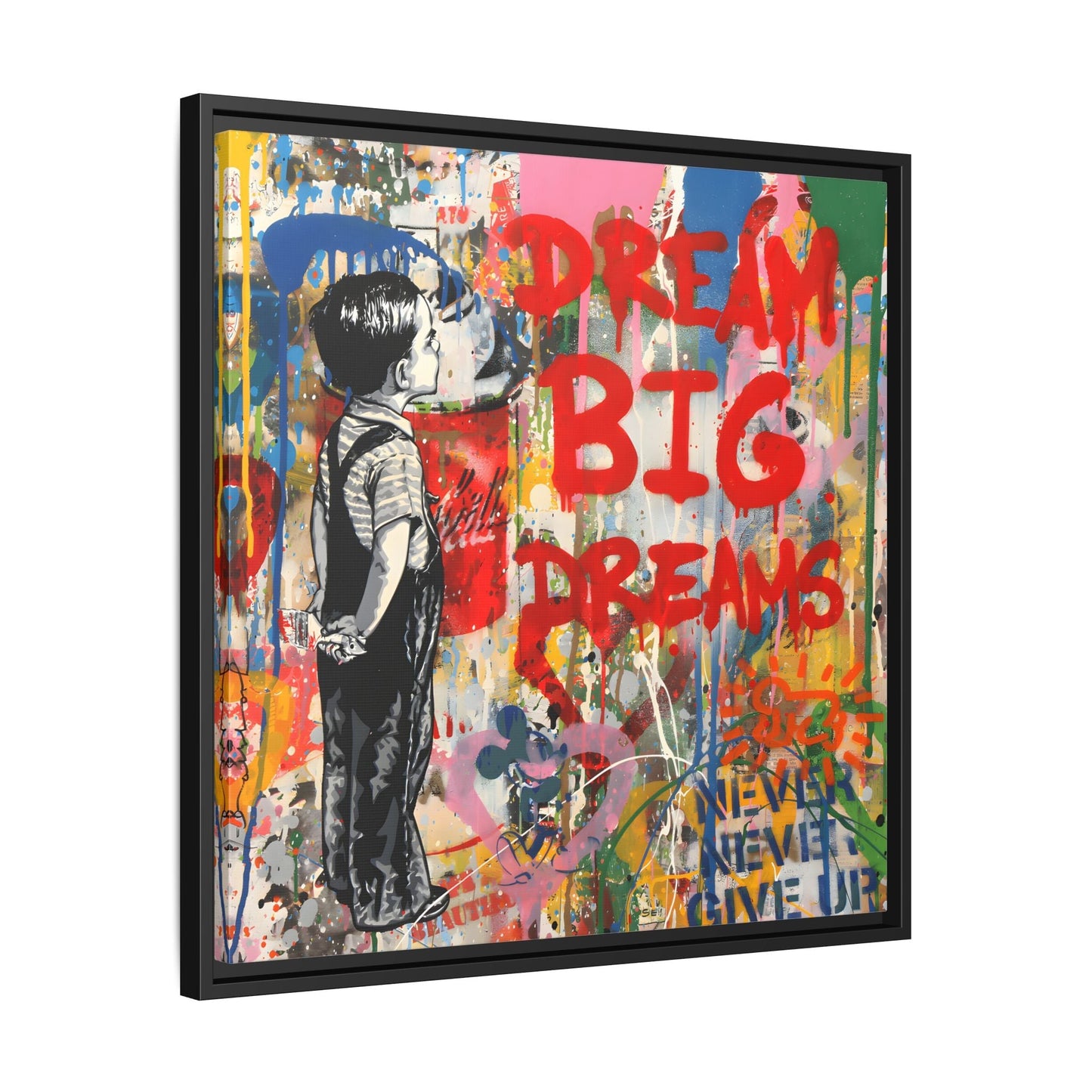 Dream Big Dreams Framed Canvas Graffiti Pop Art Wall Decor - YesArtYes