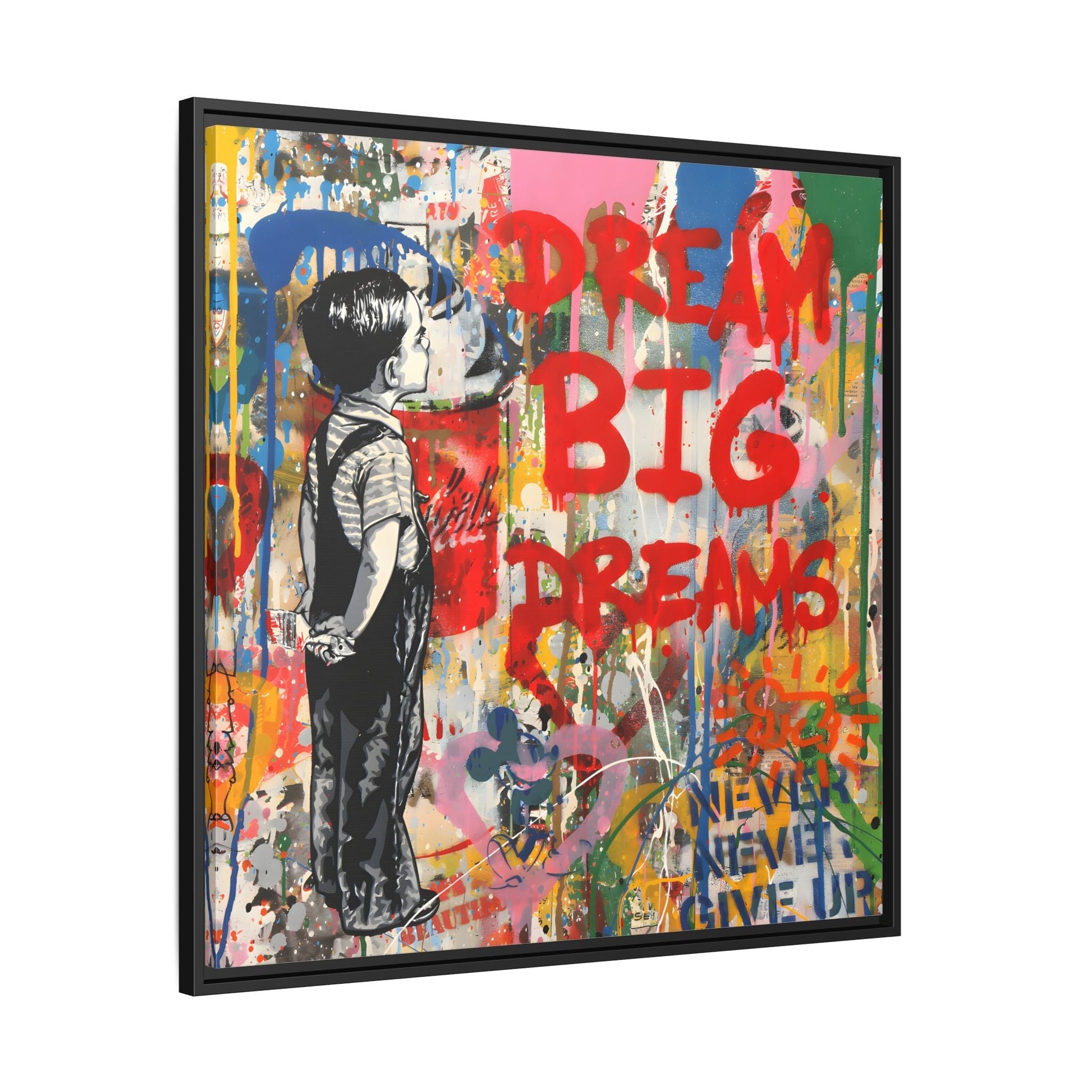 Dream Big Dreams Framed Canvas Graffiti Pop Art Wall Decor - YesArtYes