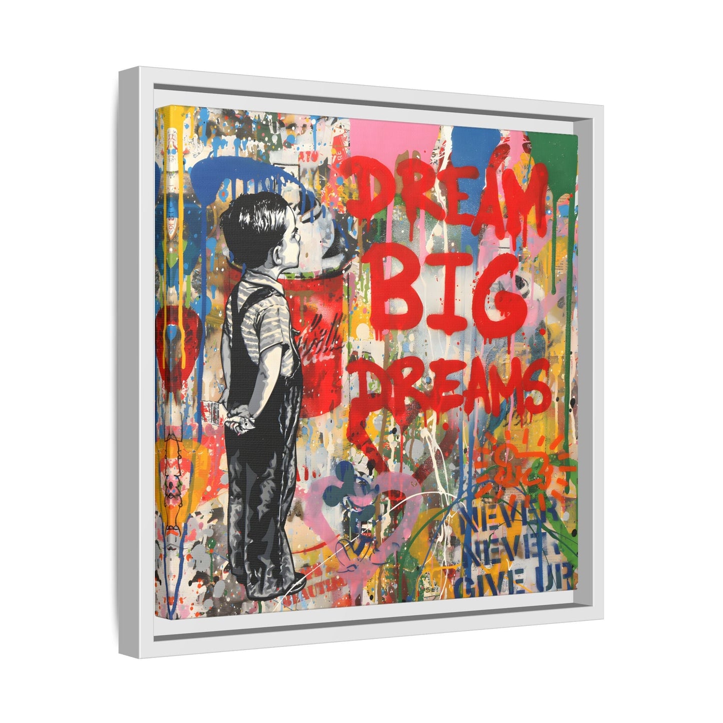 Dream Big Dreams Framed Canvas Graffiti Pop Art Wall Decor - YesArtYes