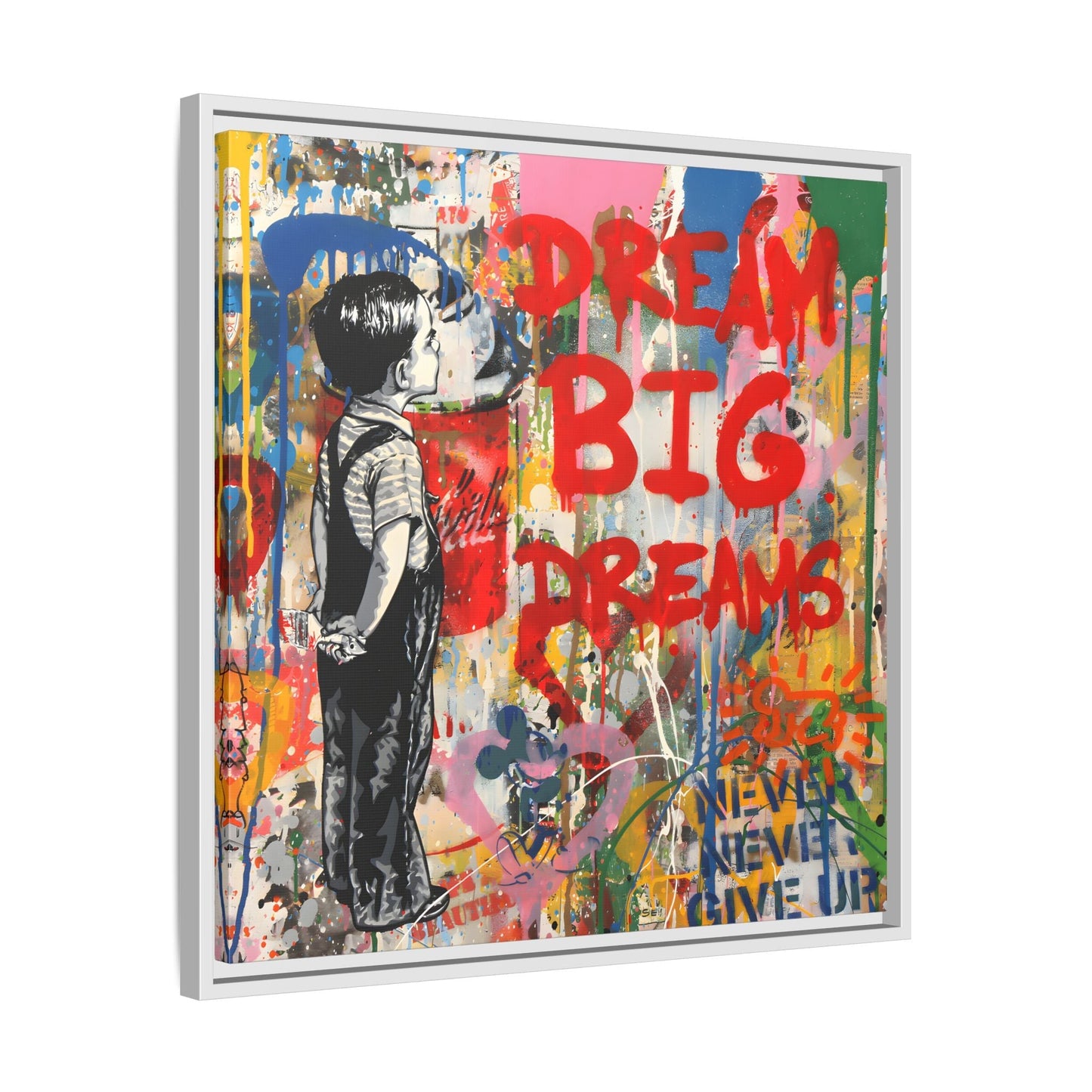 Dream Big Dreams Framed Canvas Graffiti Pop Art Wall Decor - YesArtYes