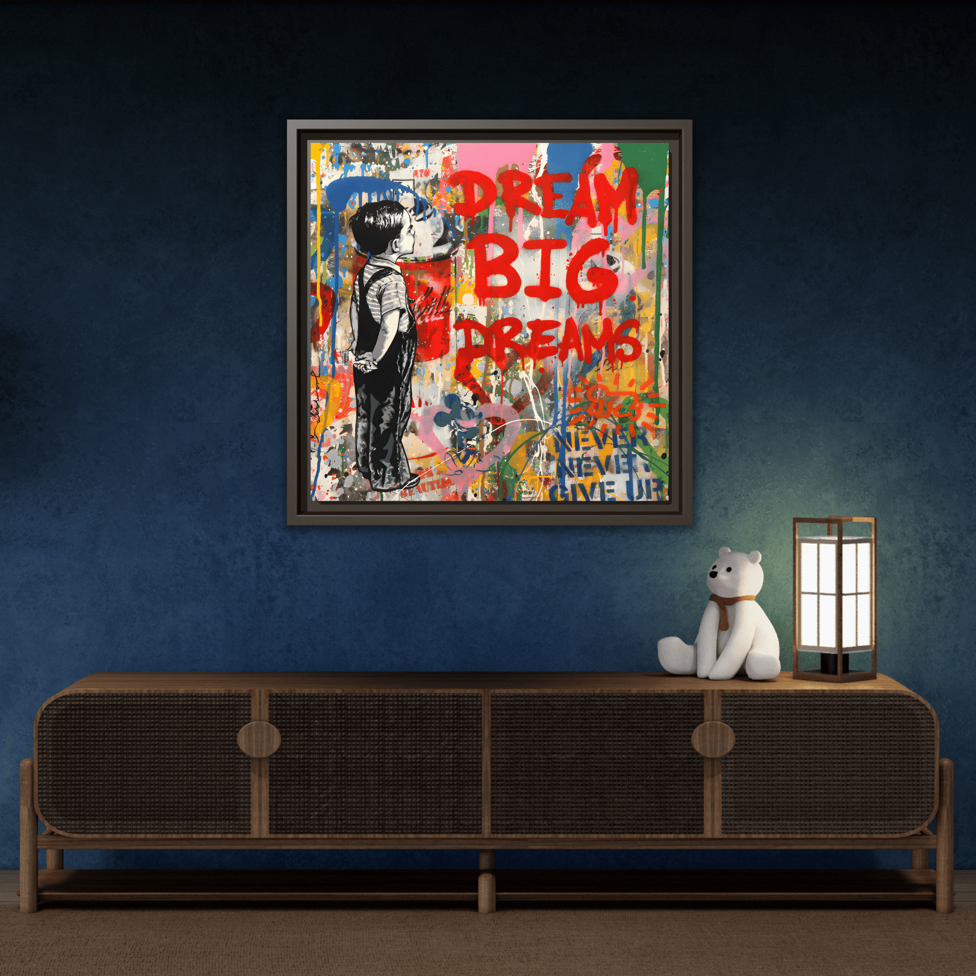 Dream Big Dreams Framed Canvas Graffiti Pop Art Wall Decor - YesArtYes