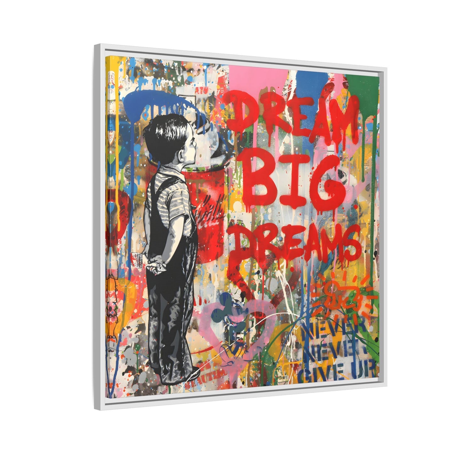 Dream Big Dreams Framed Canvas Graffiti Pop Art Wall Decor - YesArtYes