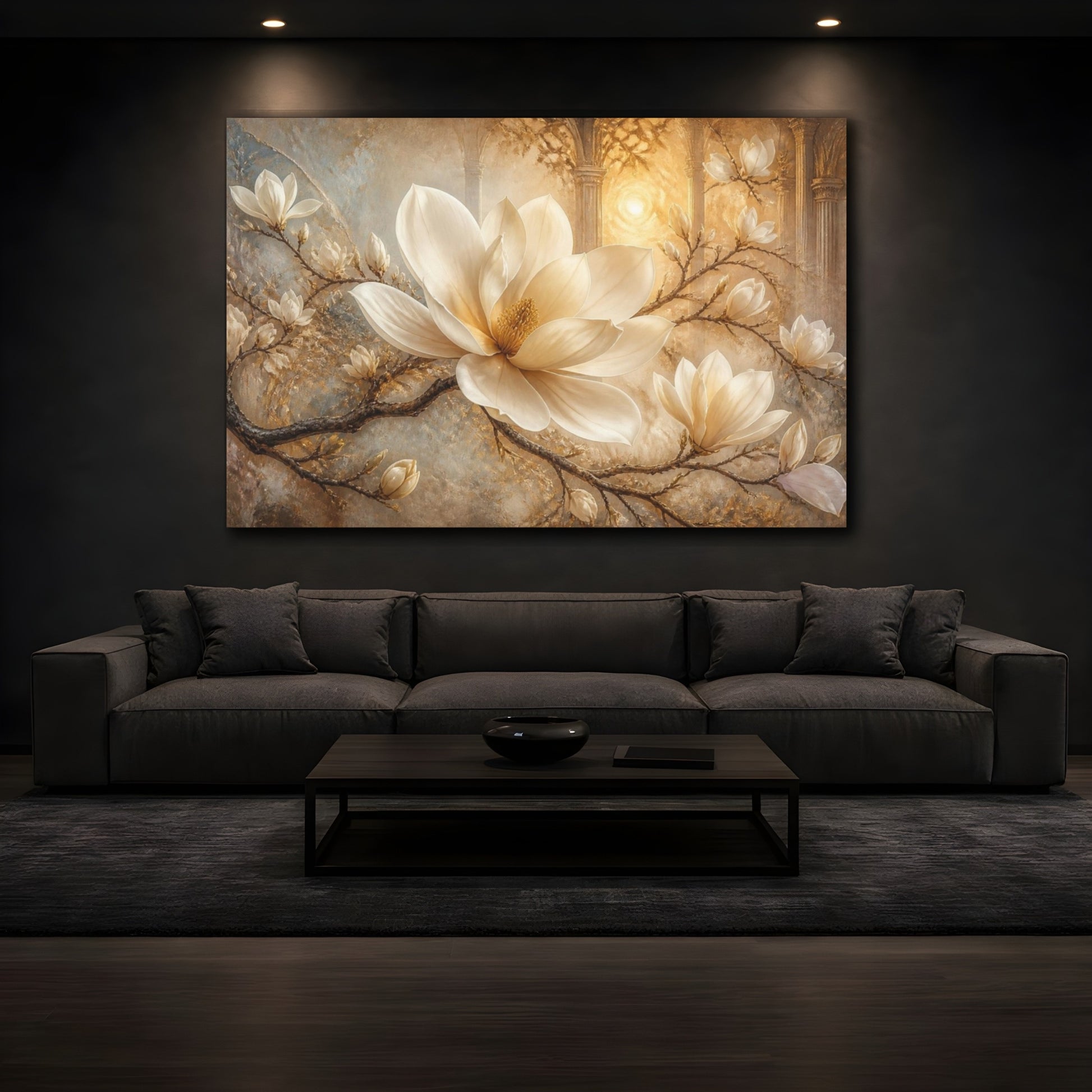Mockup 3. Dreamlike Ivory Magnolia shown as canvas print