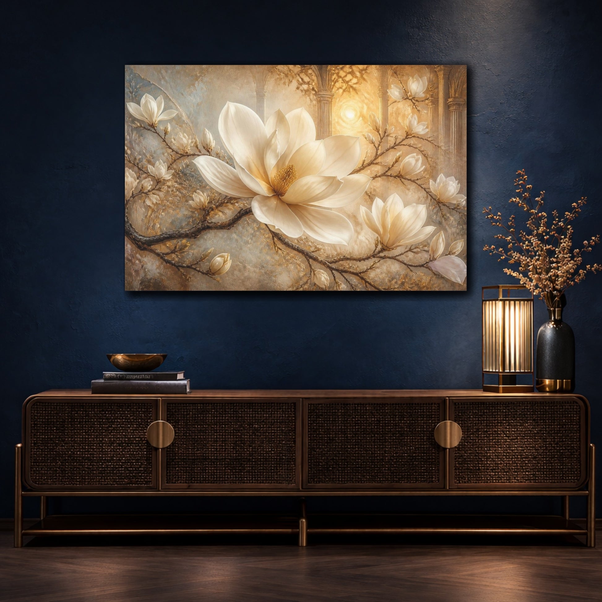 Mockup 4. Dreamlike Ivory Magnolia shown as canvas print