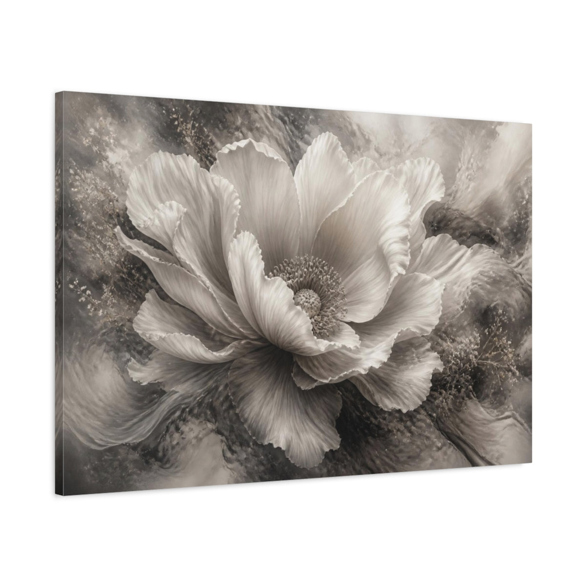 Main Mockup. Dreamlike Monochrome Bloom shown as canvas print