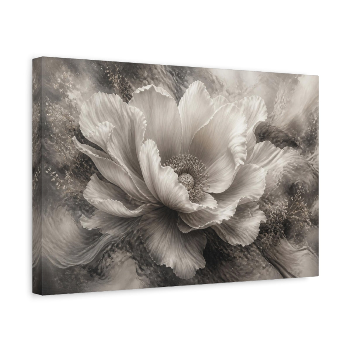 Side Mockup 4. Dreamlike Monochrome Bloom shown as canvas print