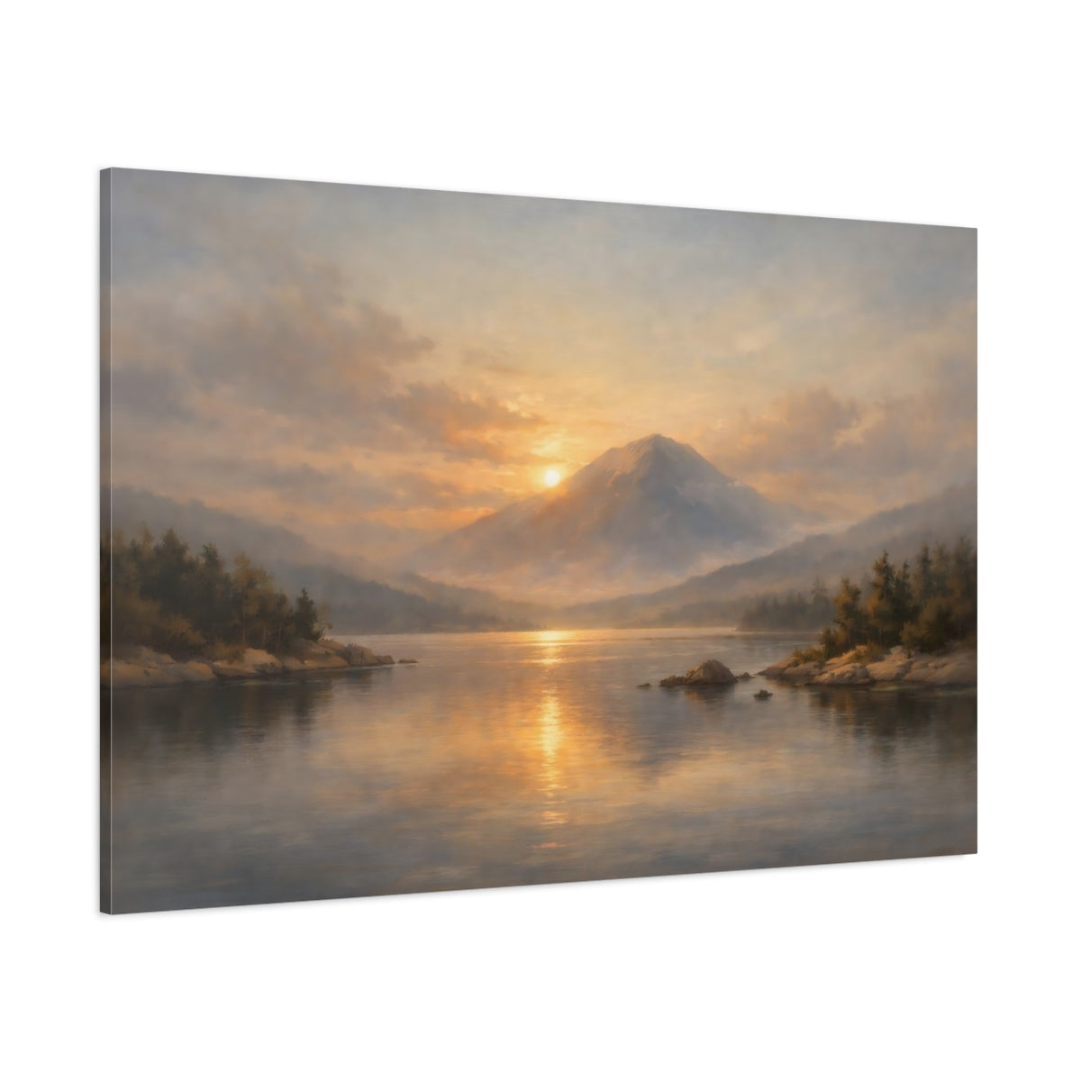 Main Mockup. Dreamscape Minimal Room Wide Calm Scene shown as stretched canvas wall art