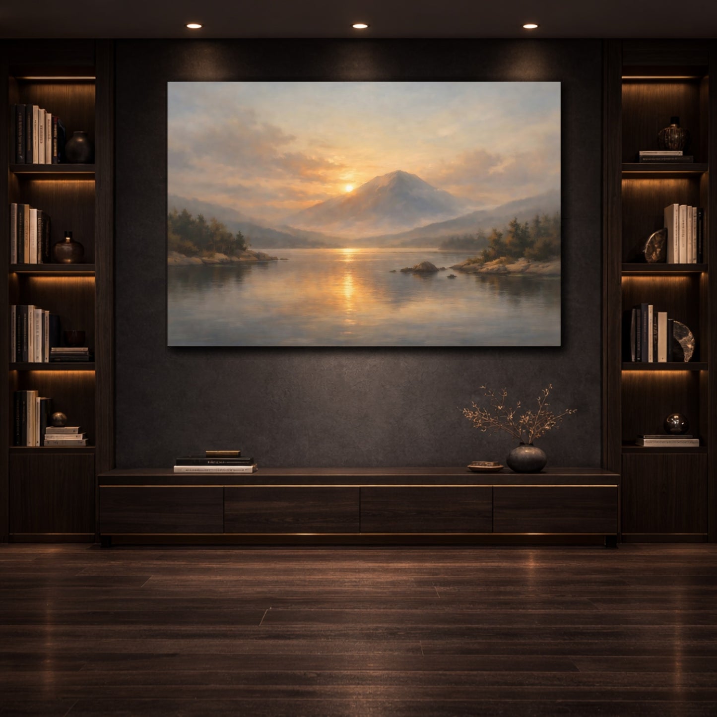 Mockup 3. Dreamscape Minimal Room Wide Calm Scene shown as stretched canvas wall art