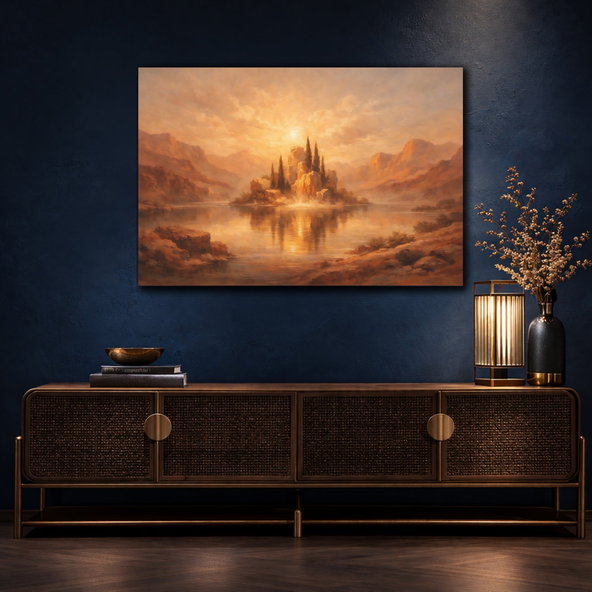 Mockup 4. Dreamscape Terracotta Accent High Contrast shown as stretched canvas wall art