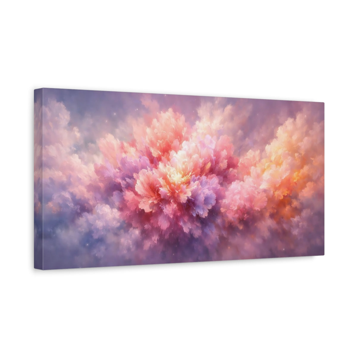 Side Mockup 3. Floral Floral Bloom Pink Purple Floral shown as stretched canvas wall art