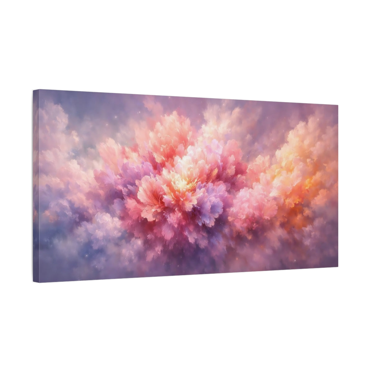 Side Mockup 2. Floral Floral Bloom Pink Purple Floral shown as stretched canvas wall art