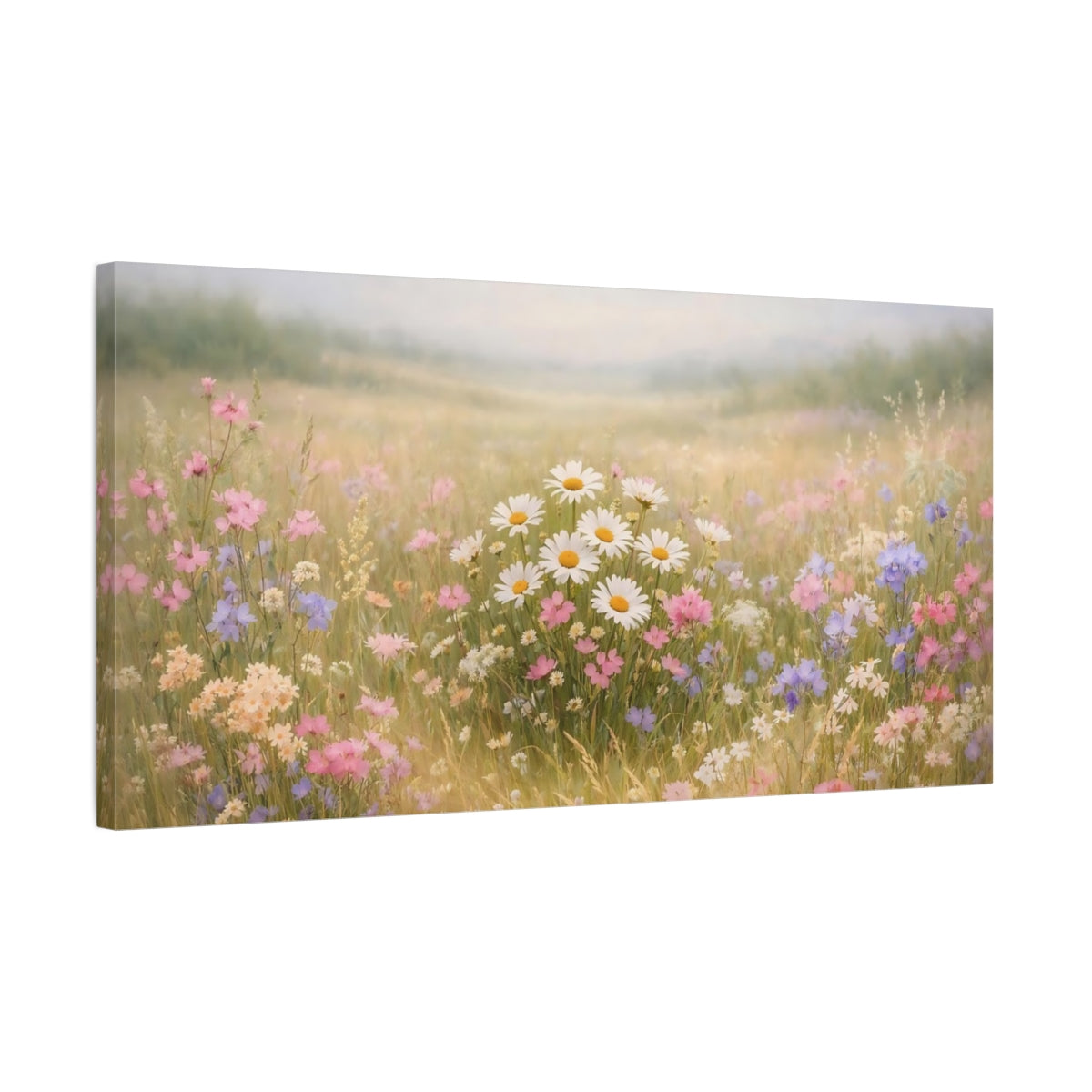 Side Mockup 2. Nature Wildflowers Pastel Wildflowers shown as stretched canvas wall art