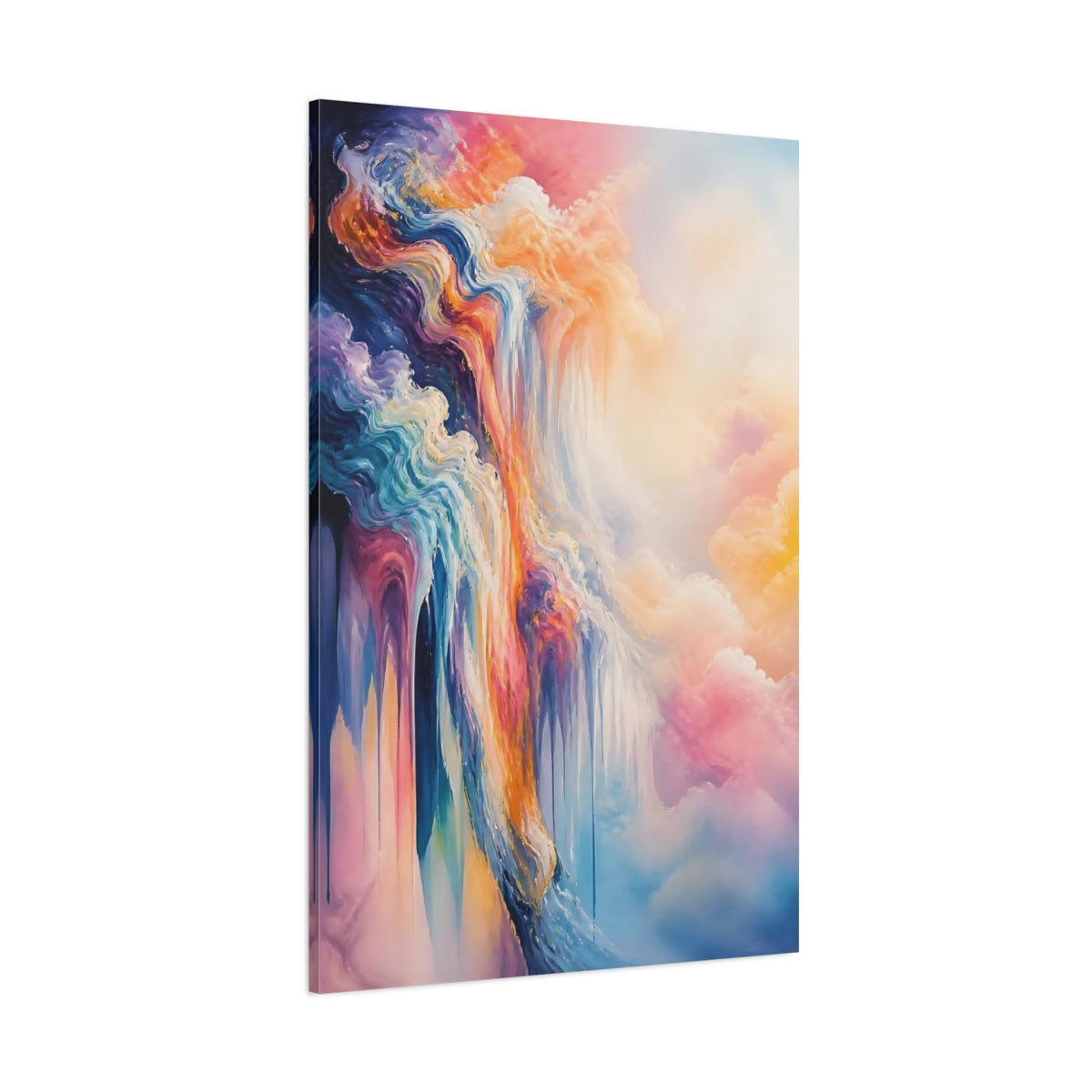 Side Mockup 1. Dreamy Pastel Cascade shown as canvas print