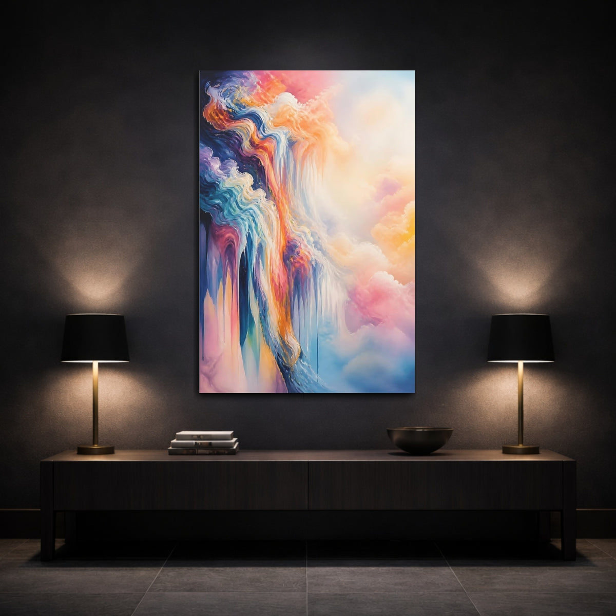 Mockup 3. Dreamy Pastel Cascade shown as canvas print