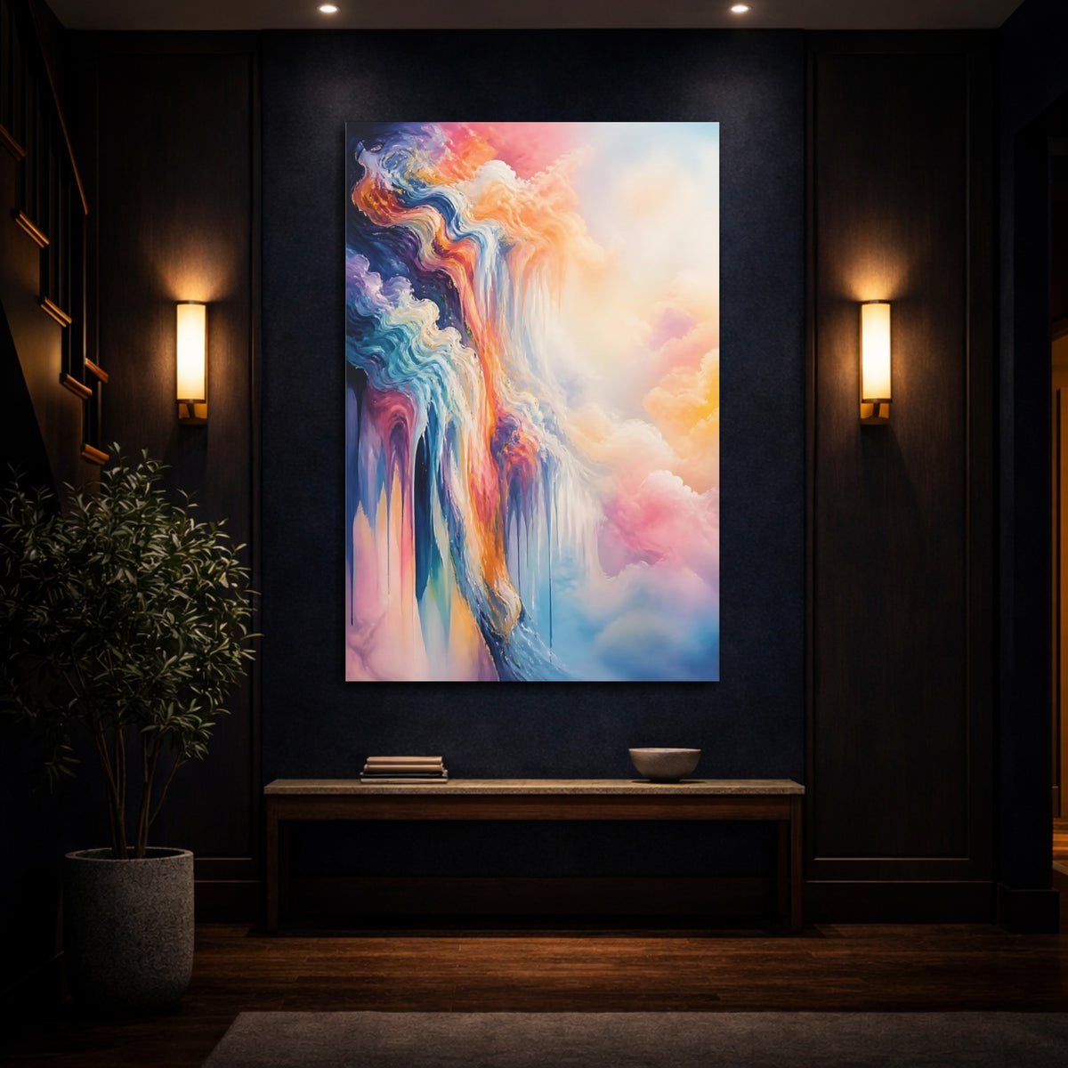 Mockup 4. Dreamy Pastel Cascade shown as canvas print