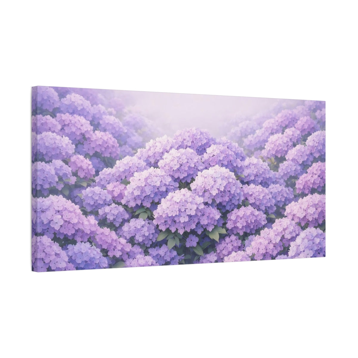 Side Mockup 2. Floral Purple Hydrangeas Purple Hydrangea shown as stretched canvas wall art