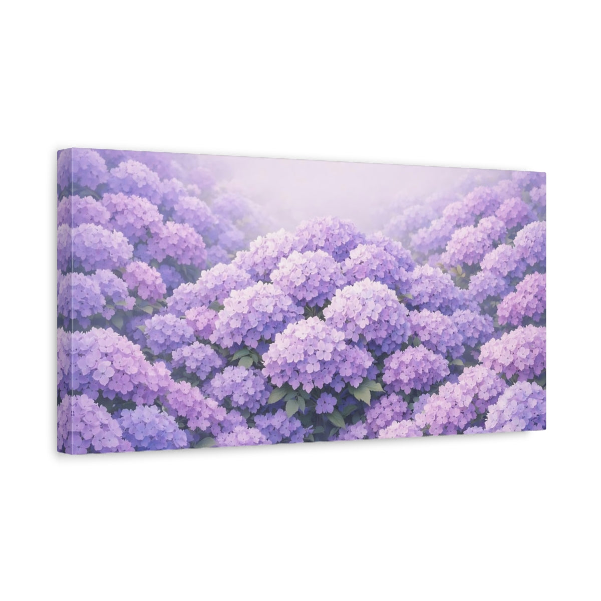Side Mockup 3. Floral Purple Hydrangeas Purple Hydrangea shown as stretched canvas wall art
