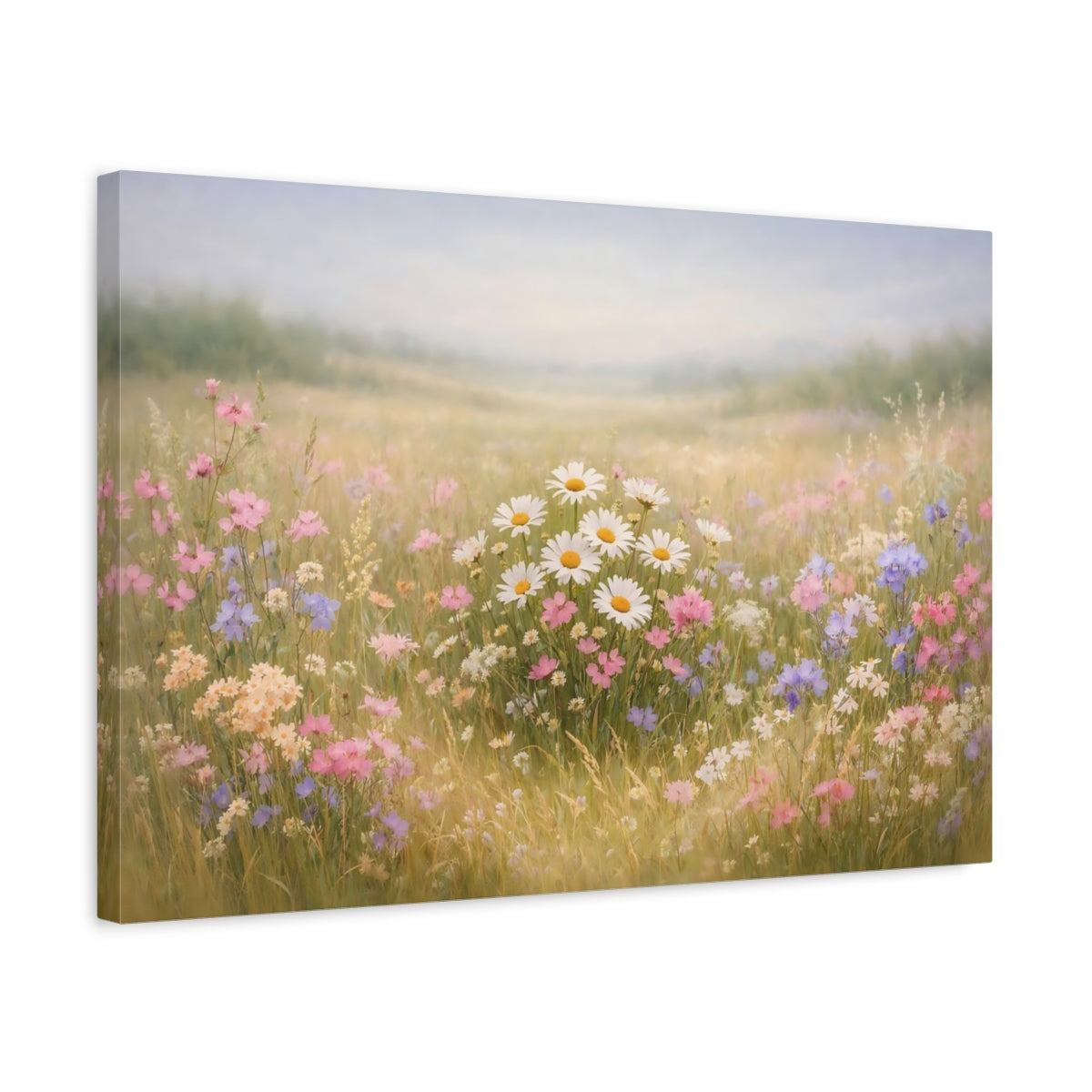 Side Mockup 3. Floral Wildflowers Pastel Wildflowers shown as stretched canvas wall art