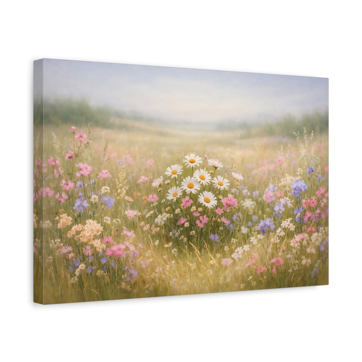 Side Mockup 4. Floral Wildflowers Pastel Wildflowers shown as stretched canvas wall art