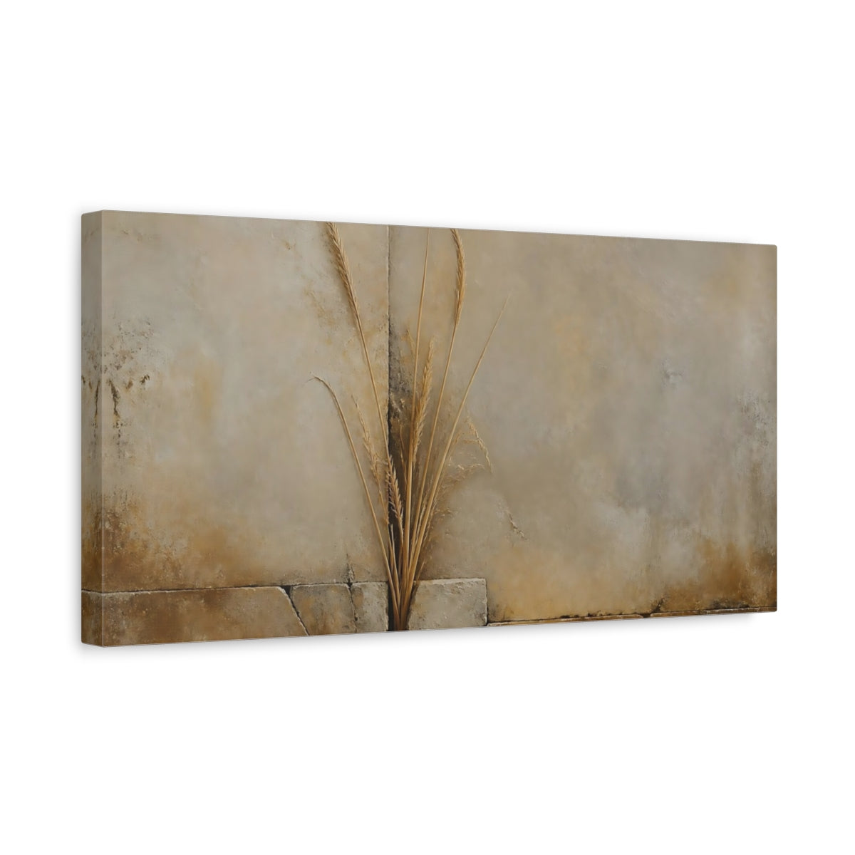 Side Mockup 3. Dried Grass On Stone Wall shown as canvas print