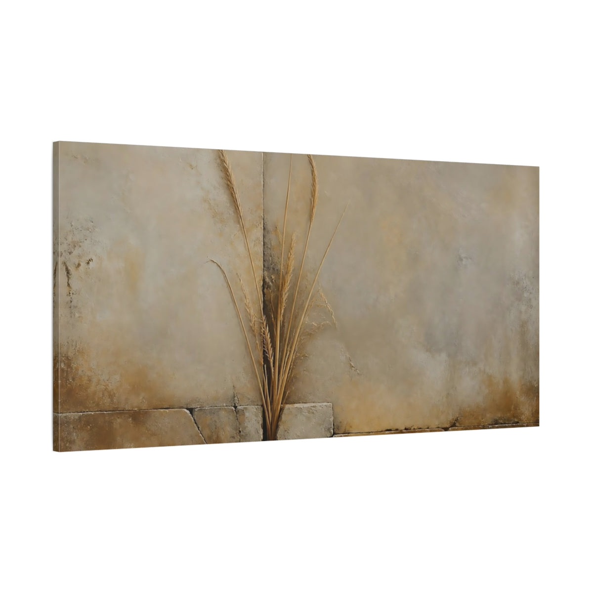 Side Mockup 2. Dried Grass On Stone Wall shown as canvas print
