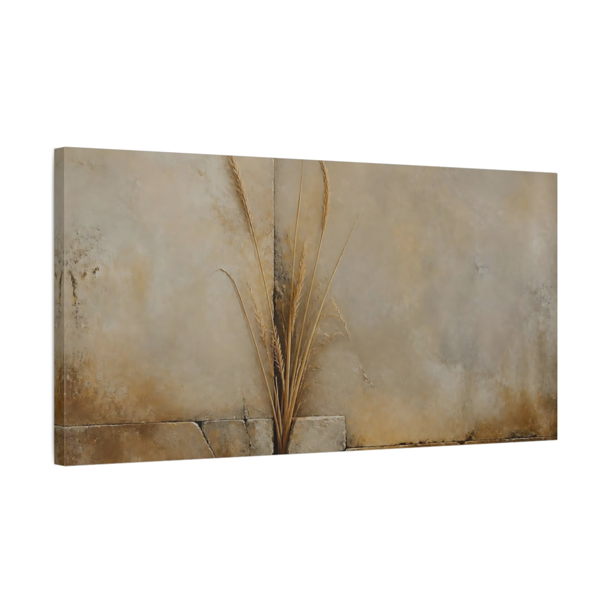 Side Mockup 1. Dried Grass On Stone Wall shown as canvas print