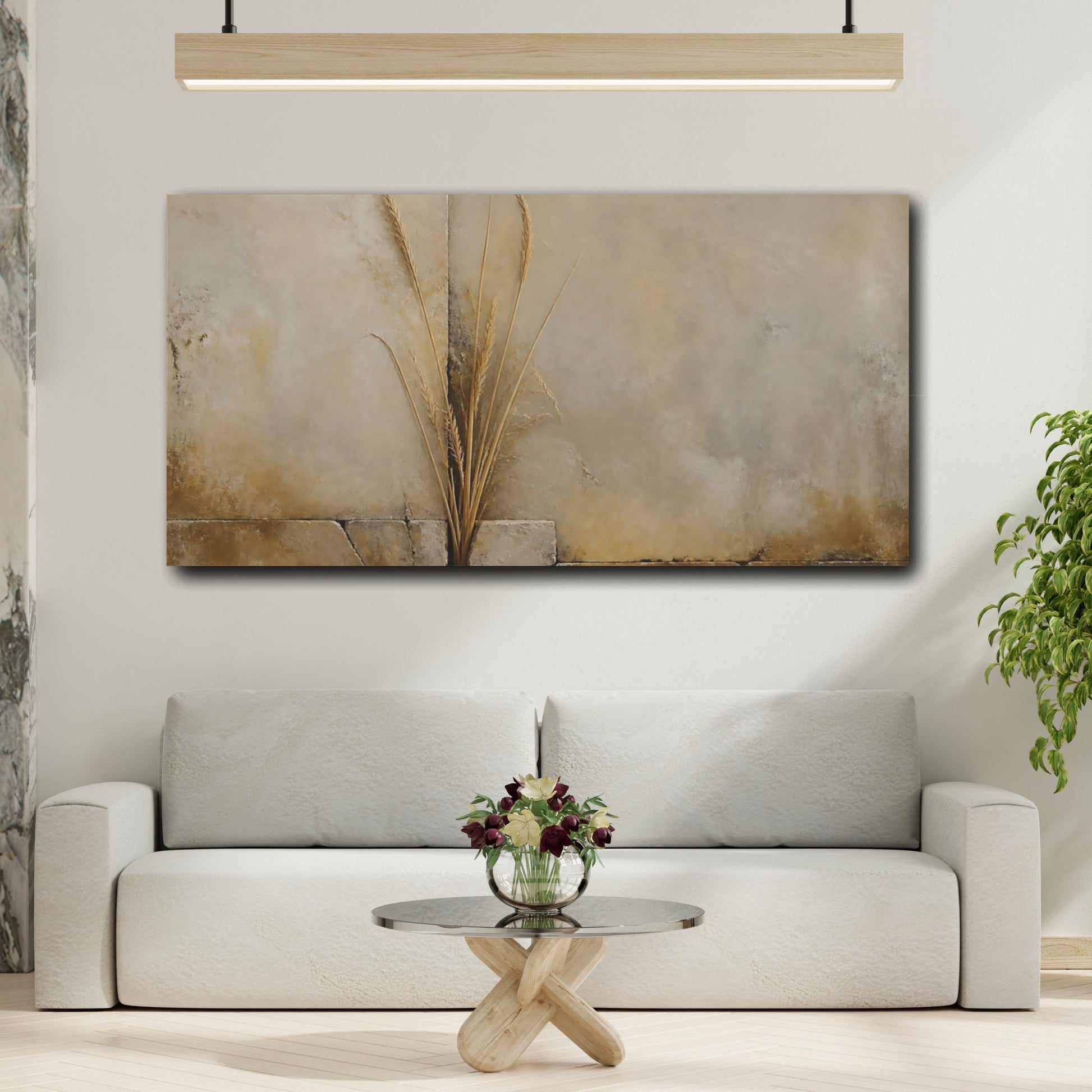 Mockup 2. Dried Grass On Stone Wall shown as canvas print