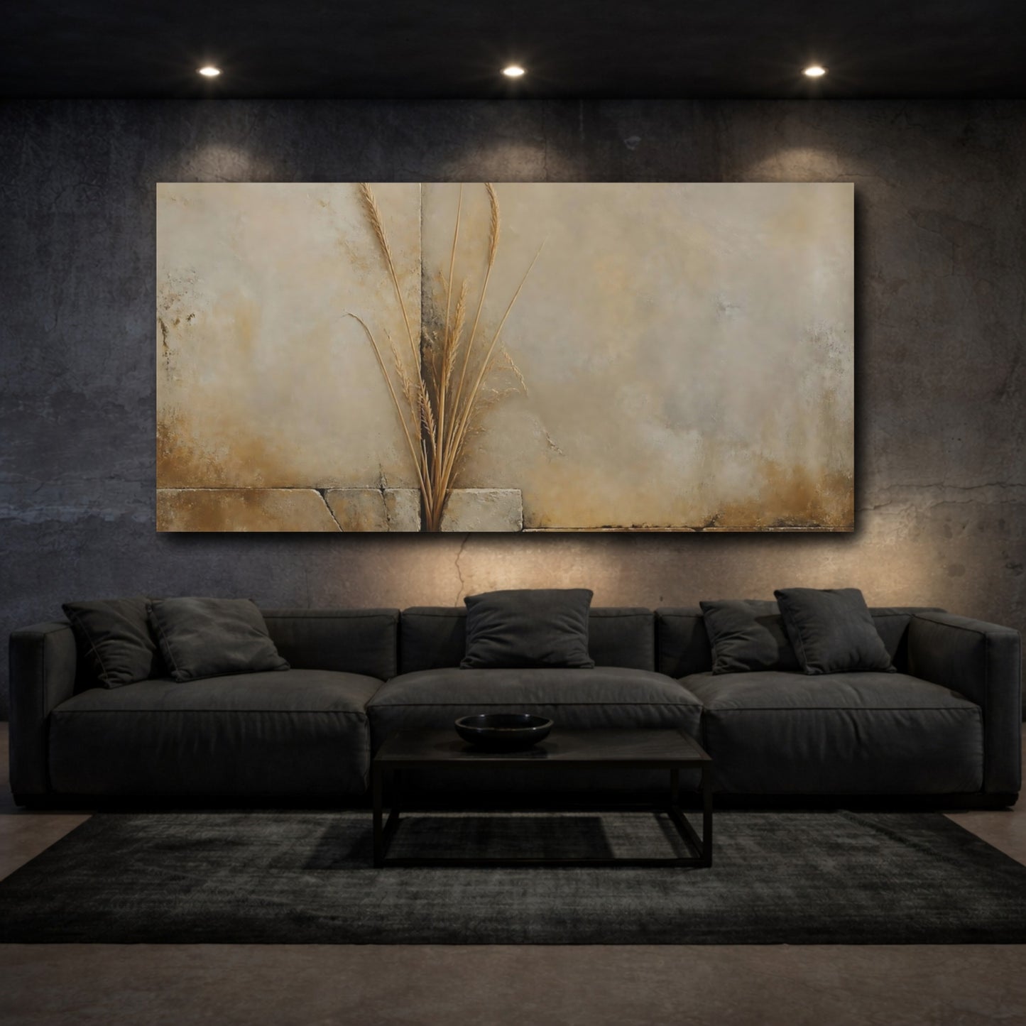 Mockup 3. Dried Grass On Stone Wall shown as canvas print