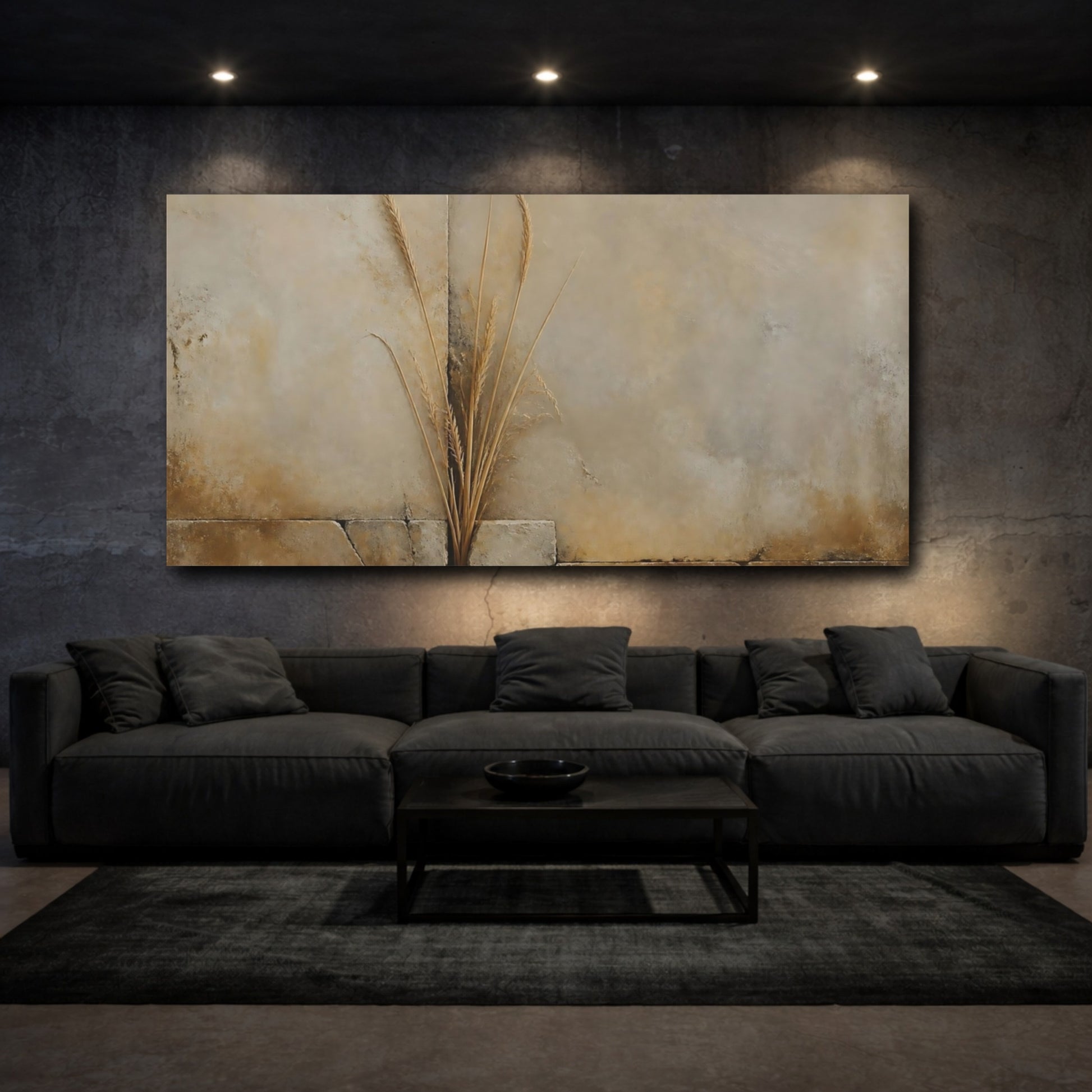 Mockup 3. Dried Grass On Stone Wall shown as canvas print