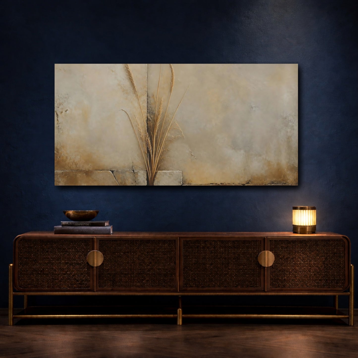 Mockup 4. Dried Grass On Stone Wall shown as canvas print