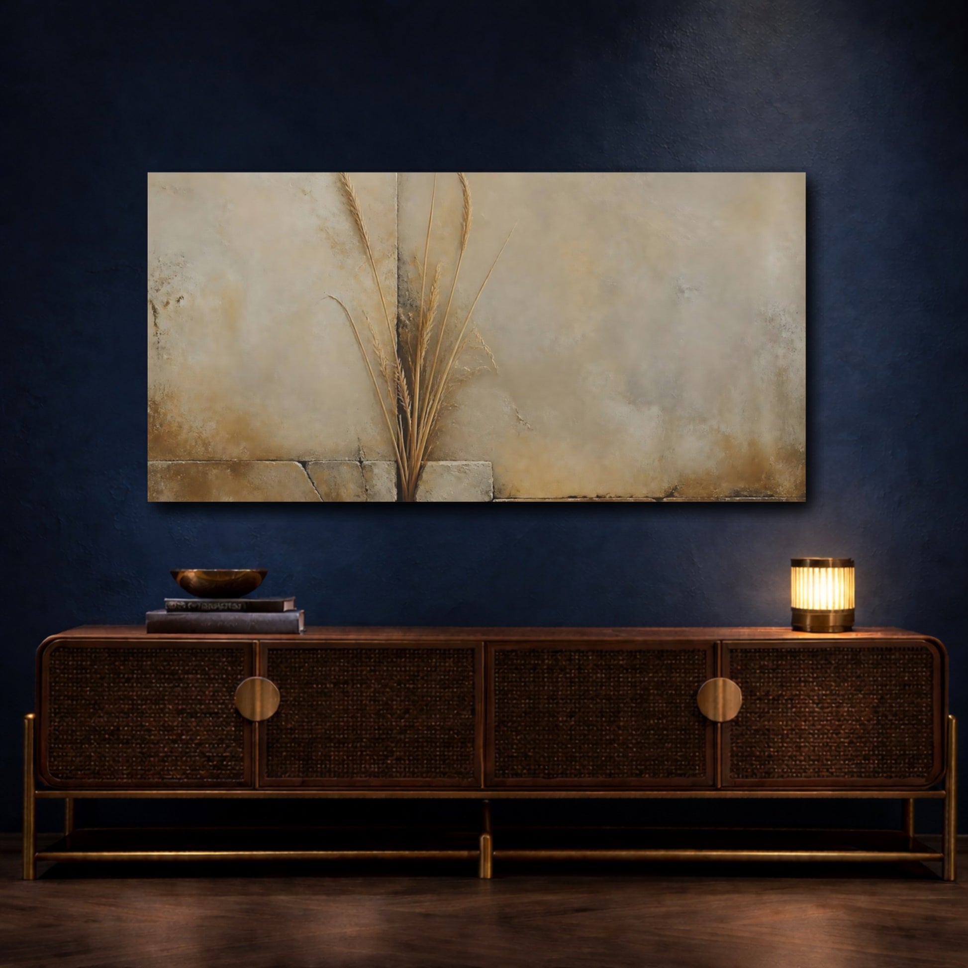 Mockup 4. Dried Grass On Stone Wall shown as canvas print
