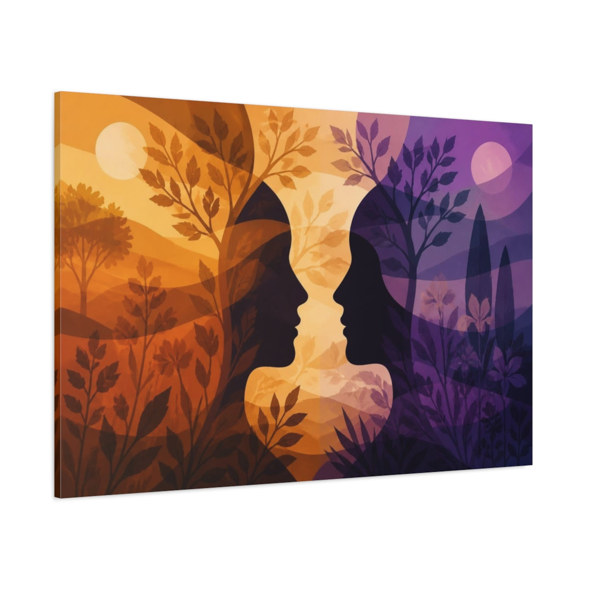 Side Mockup 1. Dual Profiles Illusion shown as canvas print