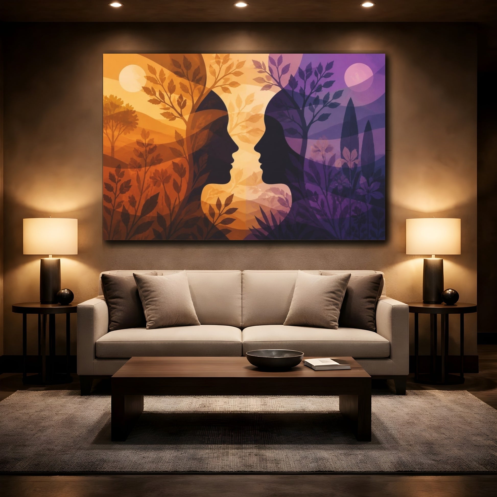 Mockup 2. Dual Profiles Illusion shown as canvas print