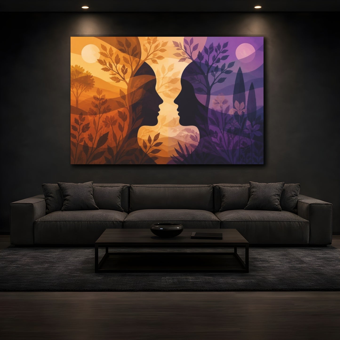 Mockup 3. Dual Profiles Illusion shown as canvas print