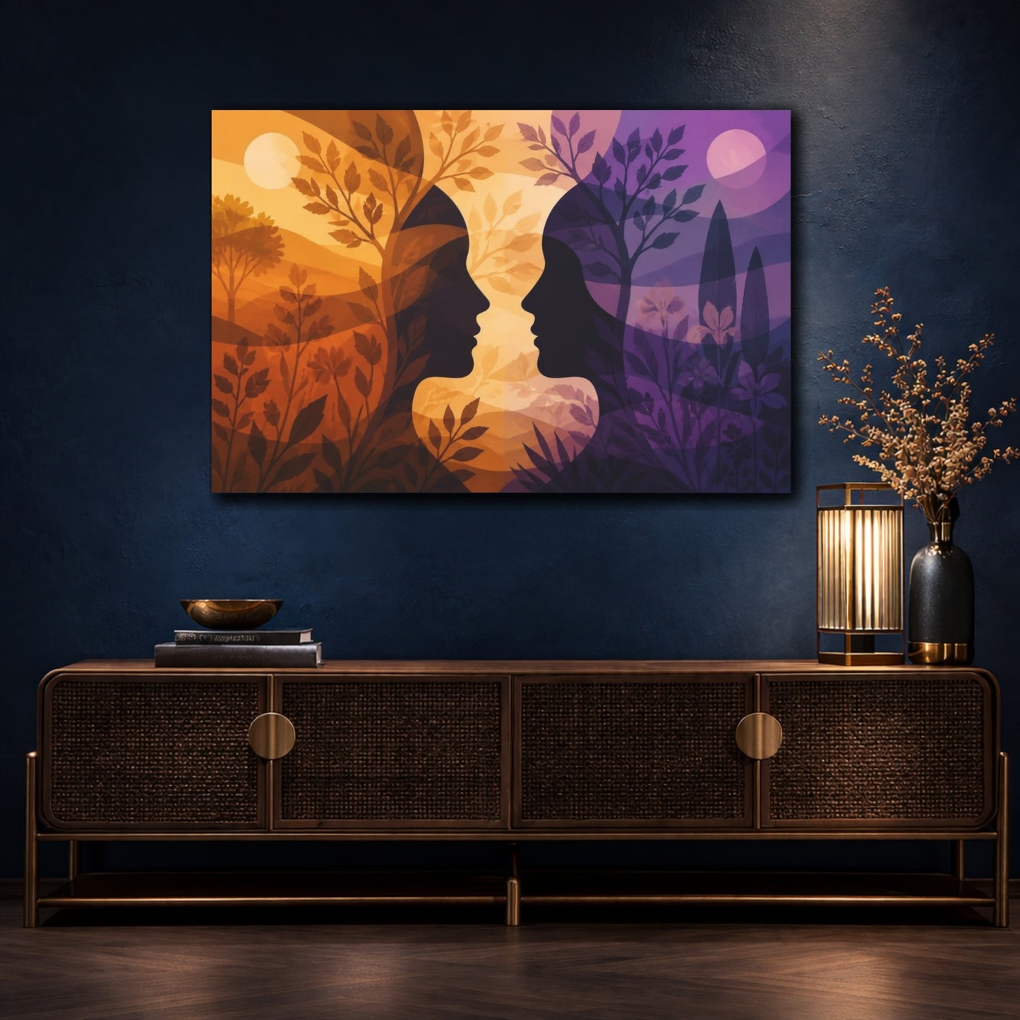 Mockup 4. Dual Profiles Illusion shown as canvas print