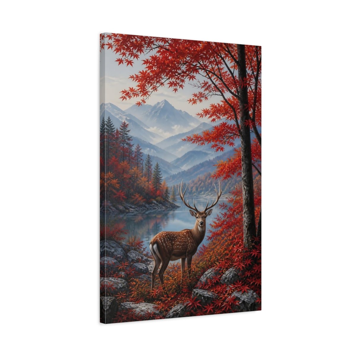 Dusty Blue - Grey Mountain Atmosphere Deer In Canvas Print – Realistic Decor for Living Room, Above Sofa - YesArtYes