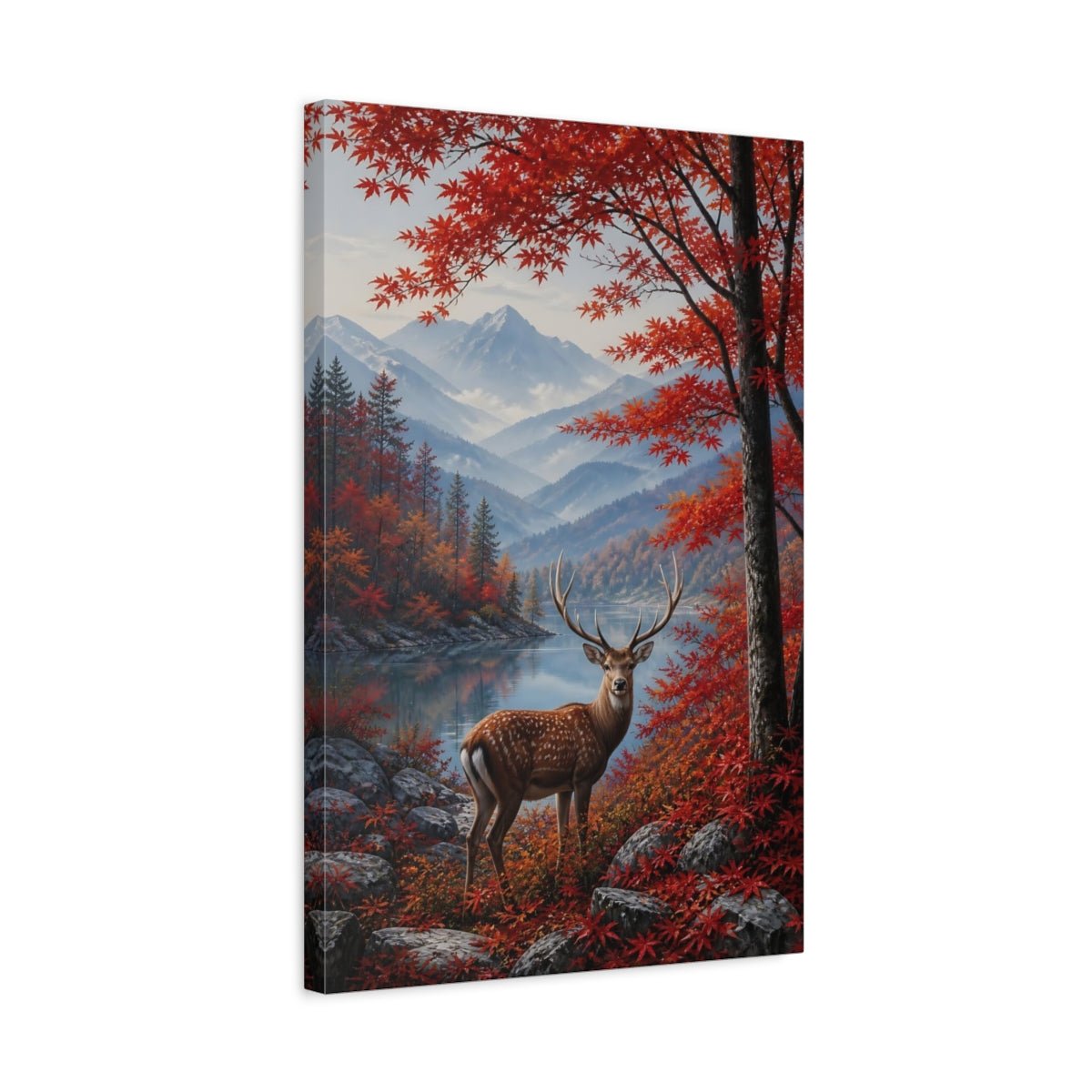 Dusty Blue - Grey Mountain Atmosphere Deer In Canvas Print – Realistic Decor for Living Room, Above Sofa - YesArtYes