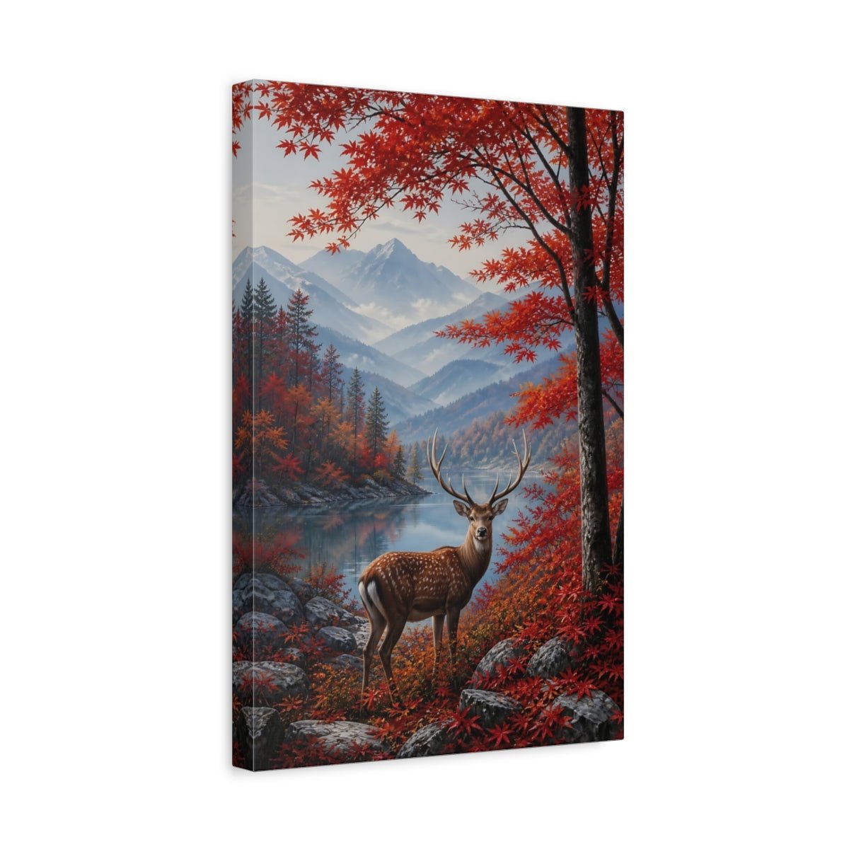 Dusty Blue - Grey Mountain Atmosphere Deer In Canvas Print – Realistic Decor for Living Room, Above Sofa - YesArtYes