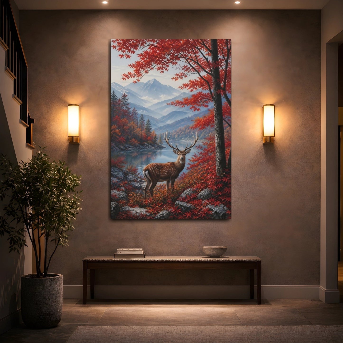 Dusty Blue - Grey Mountain Atmosphere Deer In Canvas Print – Realistic Decor for Living Room, Above Sofa - YesArtYes