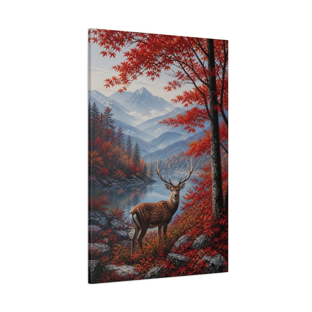 Dusty Blue - Grey Mountain Atmosphere Deer In Canvas Print – Realistic Decor for Living Room, Above Sofa - YesArtYes