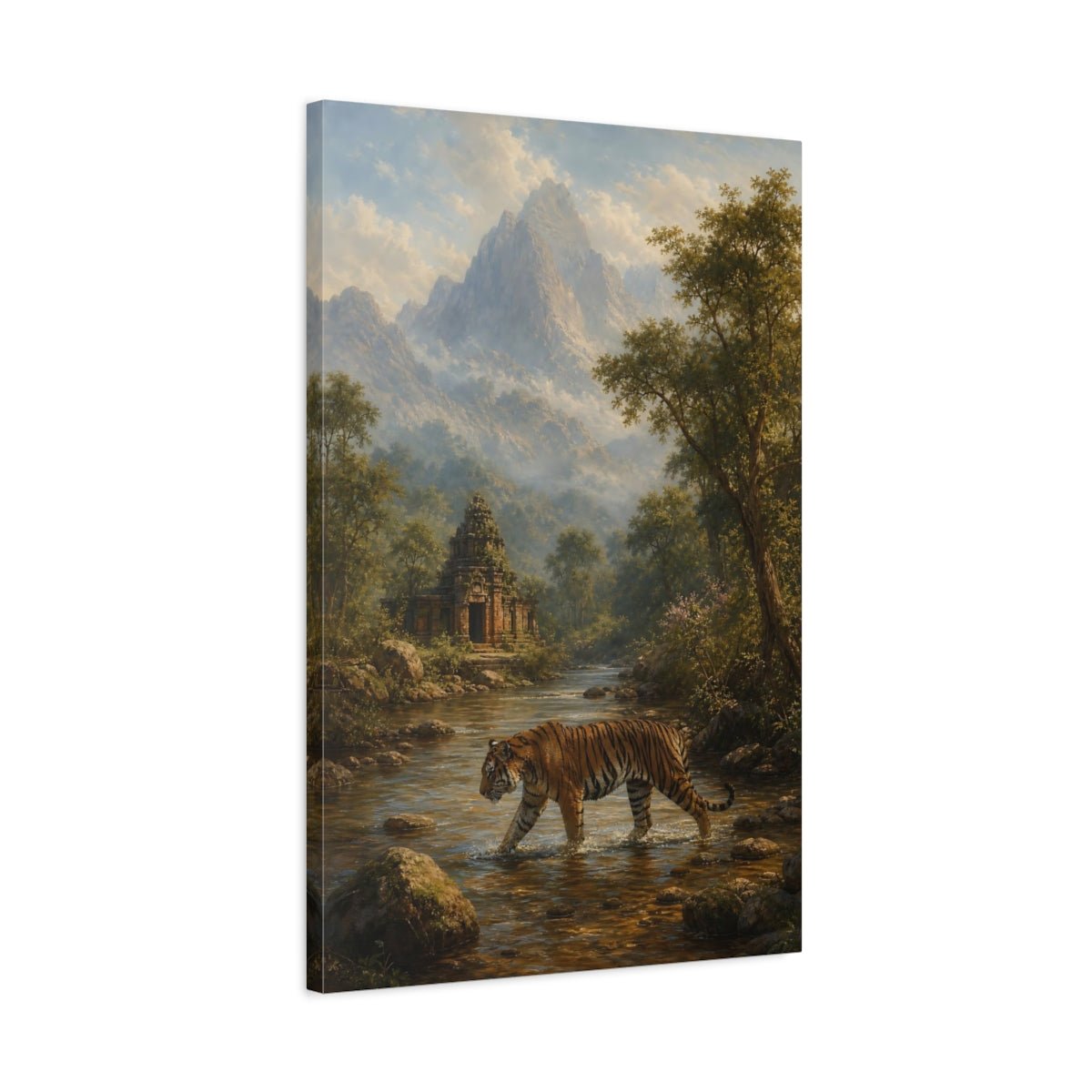 Dusty Blue - Grey Mountain Atmosphere Tiger Crossing Canvas Print – Living Room, Above Console Table - YesArtYes