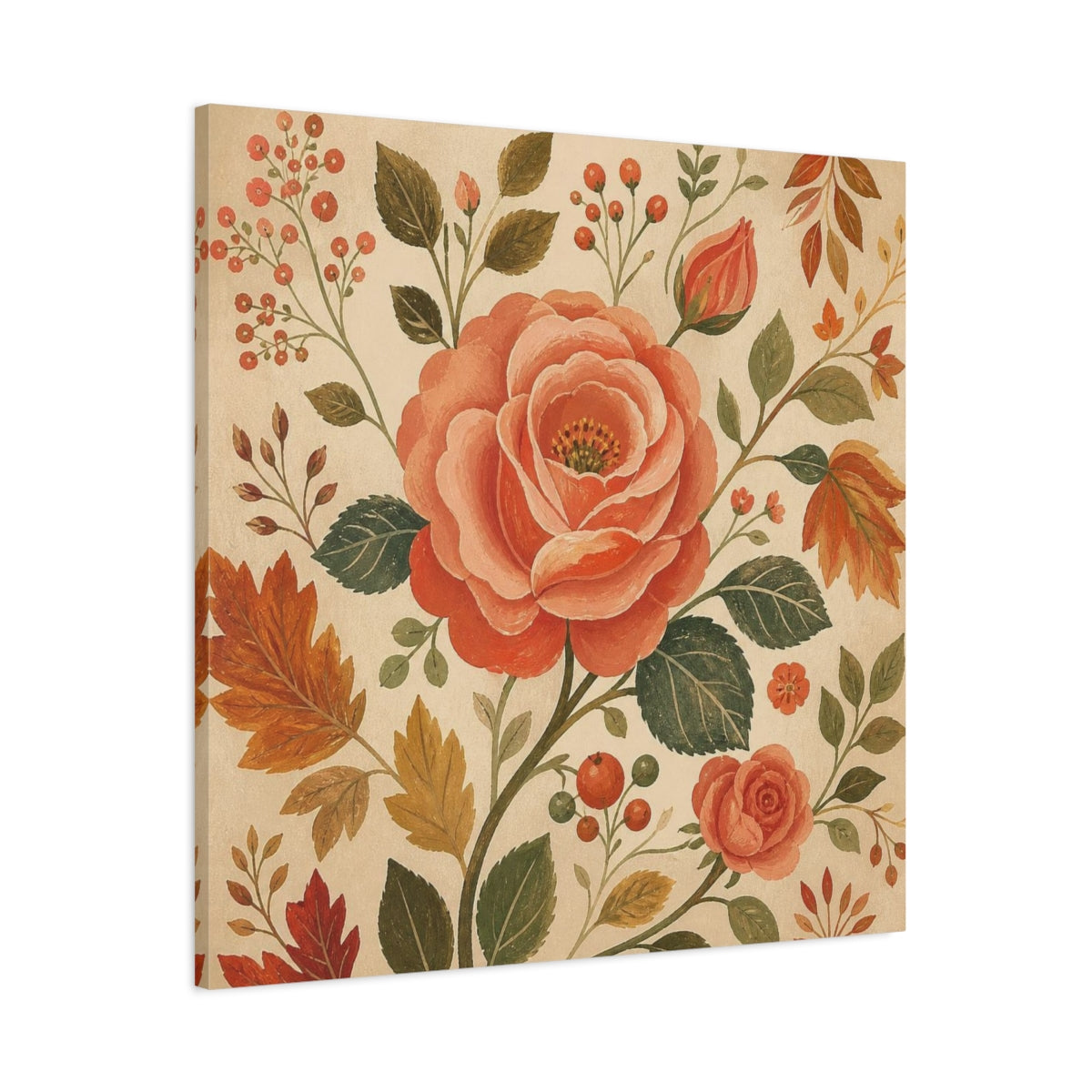 Main Mockup. Dusty Coral Rose shown as canvas print